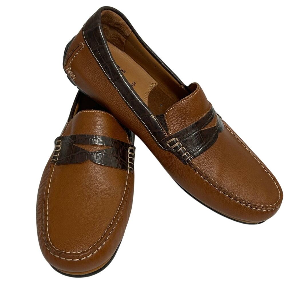 Johnston & Murphey Cort 2.0 Penny Loafers tan full grain leather brown croc sz 9